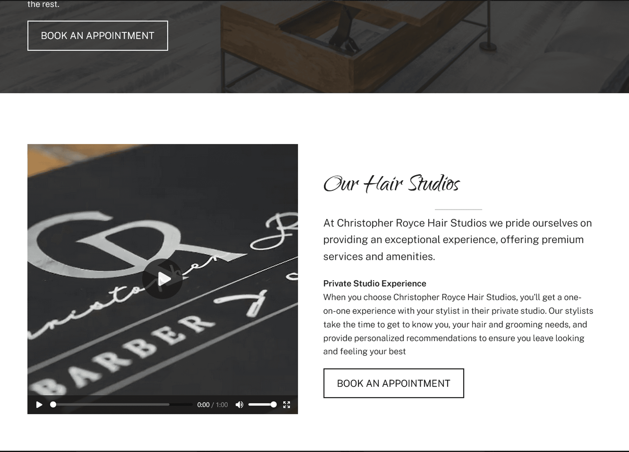 Christopher Royce Hair Studios custom web experience