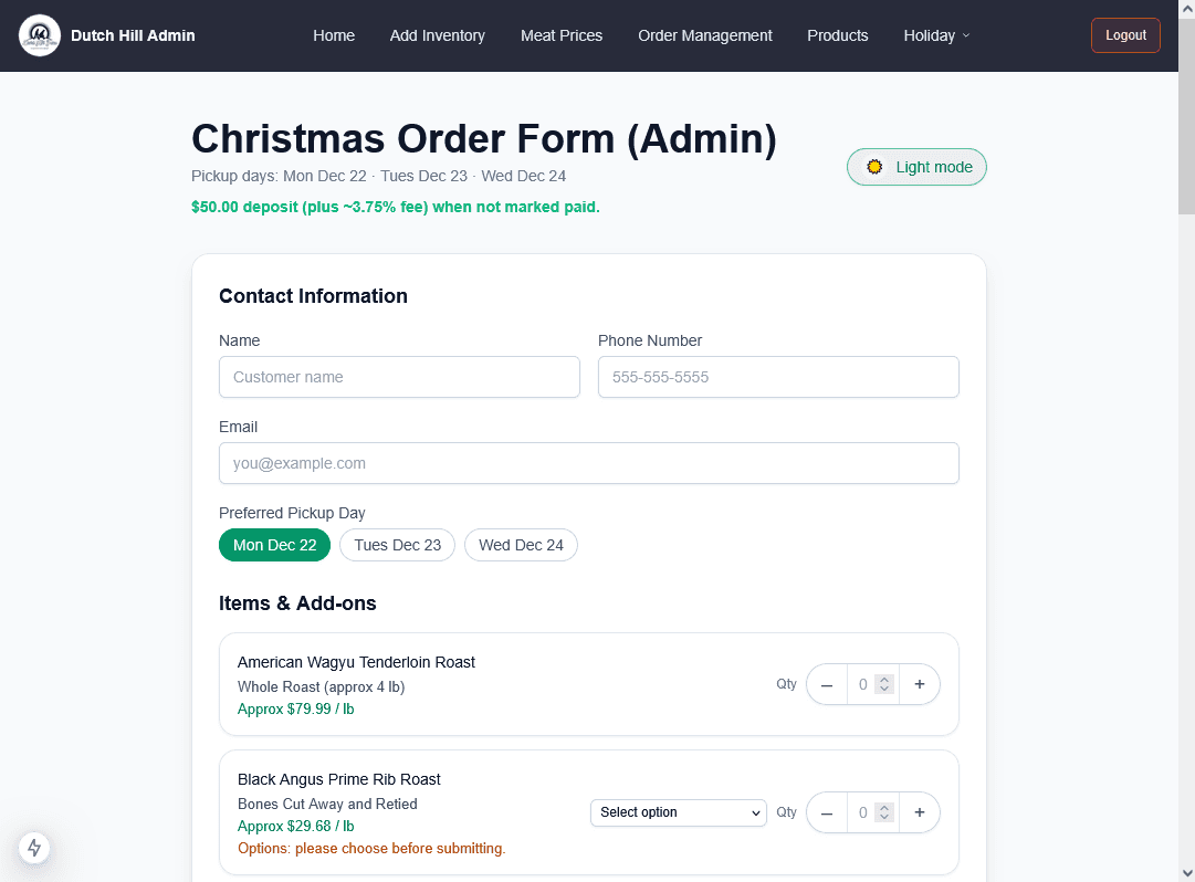 Christmas Order Form